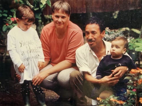 Heike and Pedro with two of their children in the early 2000s.